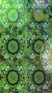 Damask pürüzsüz süsü. Geleneksel raster ve altın desen. Yeşil renkler üzerinde klasik oryantal desen.