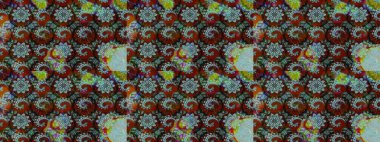 Raster illüstrasyonundaki çiçek desenli çizim. Raster illüstrasyonu. Kırmızı ve kahverengi renklerde. Güzel kumaş deseni.