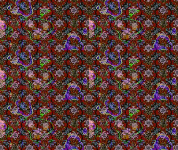 Çiçekler kahverengi, kırmızı ve gri renklerde. Şatafatlı bahar bahçesi dokusu. Kahverengi, kırmızı ve gri renkte çiçek çizimi. Çiçek deseni. Raster illüstrasyonu.