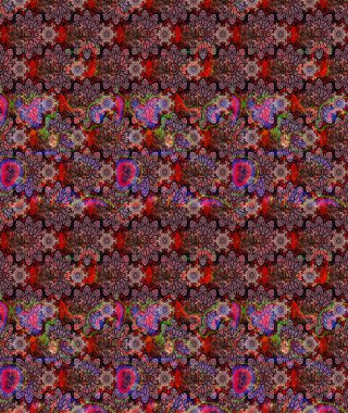 Kahverengi renklerde. Raster illüstrasyonu. Çiçek buketleriyle klasik tarzda eskiz deseni.