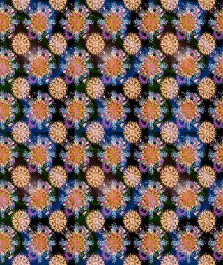 Raster illüstrasyonundaki çiçek desenli çizim. Düz Çiçek Elementleri Tasarımı. Renkli Bahar Teması eskiz kalıbı. Mavi renkte çiçekler.