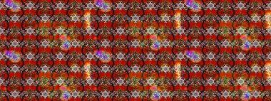 El çizimi çiçekli soyut çizim kalıbı. Raster illüstrasyonu. Kahverengi ve kırmızı renkte çiçekler.