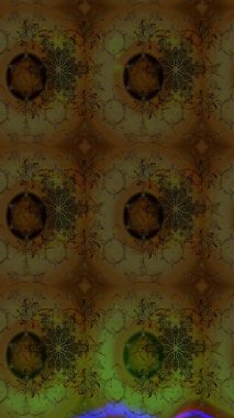 Raster deseni. Bahar çiçekleri dallı desen, kahverengi ve çiçek siluetiyle yeşil renkler.