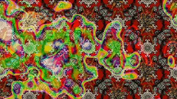 Eskiz arkaplan modeli. Suluboya, elle çizilmiş. Vadinin çiçekleri yeşil ve kırmızı renklerde. Raster - stok.