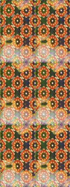 Kusursuz kraliyet lüksü, altın barok kumaş rengi. Altın antika ortaçağ dekoratifi, yapraklar ve turuncu renklerde altın desenli süslemeleri olan dikişsiz bir şablon..