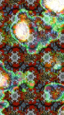 Raster illüstrasyonu. Suluboya çiçekli çiçek deseni. Yeşil ve kahverengi renkli güzel tekstil.