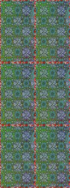 Raster. Yeşil ve mavi renkte güzel çiçeklerle kusursuz desen, suluboya çiçek deseni, duvar kağıdı, kart veya kumaş için fayanslı.