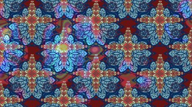 Raster illüstrasyonu. Yumuşak, bahar çiçekleri mavi ve kırmızı renklerde. Çiçek ve yapraklı karalama şeklinde Raster çiçek deseni.