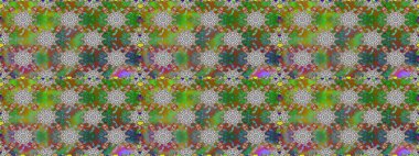 Çiçeksiz desenli arka plan. Renkli Bahar Temalı Kusursuz Arkaplan. Yeşil ve kahverengi renkli çiçekler. Düz Çiçek Elementleri Tasarım Raster illüstrasyonu.