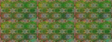 El çizimi çiçek unsurları olan soyut, dikişsiz raster deseni. 1950-1960 motifleri. Çiçekli ipek eşarp. Yeşil ve kahverengi, yeşil ve kahverengi. Retro tekstil tasarım koleksiyonu.