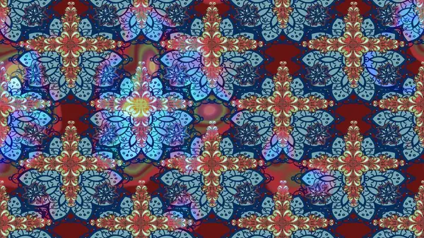 Raster illüstrasyonu. Yumuşak, bahar çiçekleri mavi ve kırmızı renklerde. Çiçek ve yapraklı karalama şeklinde Raster çiçek deseni.