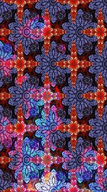 Raster Floral Illustration, Asyalı tekstil. Eflatun ve siyah renkte etnik çiçeklerle zarif bir eskiz deseni.