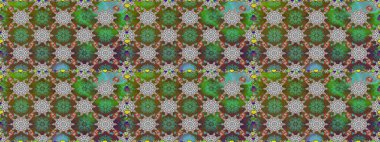 Yeşil ve kahverengi renkli çiçekler. Çiçek süsü ile kusursuz desen. Raster illüstrasyonu.