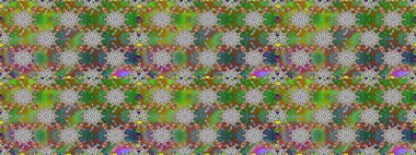 Çiçeksiz desenli arka plan. Renkli Bahar Temalı Kusursuz Arkaplan. Yeşil ve kahverengi renkli çiçekler. Düz Çiçek Elementleri Tasarım Raster illüstrasyonu.