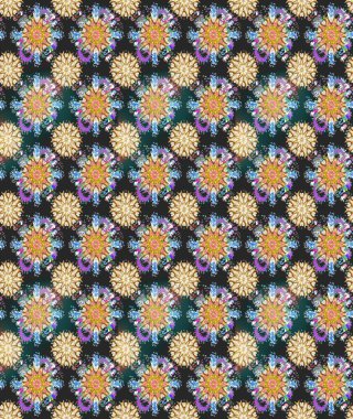 Kusursuz desenli, modaya uygun kumaş deseni. Raster illüstrasyonu. Düz Çiçek Elementleri Tasarımı. Şirin çiçek elementleri. Renkli Bahar Teması Kusursuz Arkaplan.