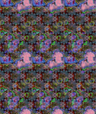 Parmak izi, kumaş, duvar kâğıdı, tekstil için raster dokusu. Renkli grunge, koloni çiçekleri ile soyut bir arka plan oluşturur. Nakış desenli çiçek deseni..