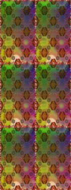 Renkli grunge, soyut arkaplanı kolonya ve yeşil çiçeklerle süslüyor. Parmak izi, kumaş, duvar kâğıdı, tekstil için raster dokusu. İşlemeli çiçek desenli..