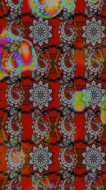 Renkli Bahar Teması eskiz kalıbı. Süslü kumaş deseni. Raster illüstrasyonundaki çiçek desenli çizim. Düz Çiçek Elementleri Tasarımı.