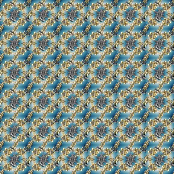 Geleneksel altın sarısı desenli mavi, gri ve nötr renklerde altın elementler. Barok tarzında kusursuz bir doğulu süsü..