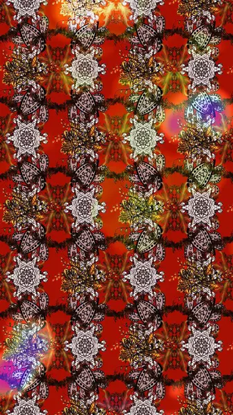 El çizimi çiçekli soyut çizim kalıbı. Raster illüstrasyonu. Kahverengi ve kırmızı renkte çiçekler.