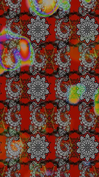 Renkli Bahar Teması eskiz kalıbı. Süslü kumaş deseni. Raster illüstrasyonundaki çiçek desenli çizim. Düz Çiçek Elementleri Tasarımı.