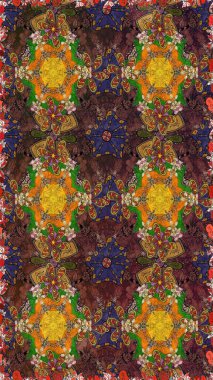 Raster illüstrasyonu. Tropik çiçek desenleri. Kahverengi renkte çiçekler.