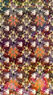 Çiçekler suluboya tarzında kahverengi renkte. Raster illüstrasyonunda çiçek deseni çizimi.