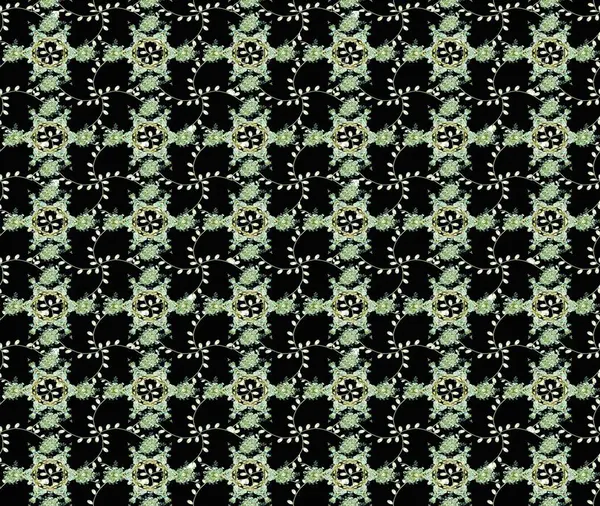 Siyah, nötr ve yeşil renkte çiçeklerle çizilmiş çiçek deseni. Çiçekler suluboya stilinde siyah, nötr ve yeşil renklerde.