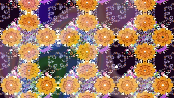 Sarı renkli çiçekler. Raster illüstrasyonunda çiçek deseni çizimi.