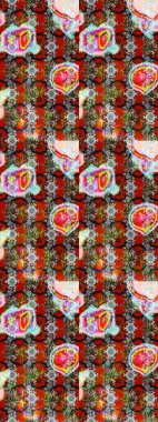 Kırmızı ve gri renkte etnik çiçeklerle süslenmiş zarif bir eskiz şekli. Asya Tekstil 'inde Raster Çiçek İllüstrasyonu.