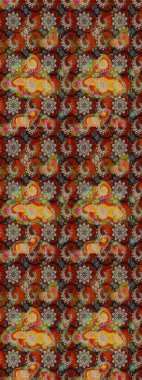 Kabile sanatı boho baskısı, klasik çiçek arkaplanı. Arkaplan dokusu, duvar kağıdı, kahverengi ve bej renkli çiçek teması. Soyut etnik raster çizim kalıbı.