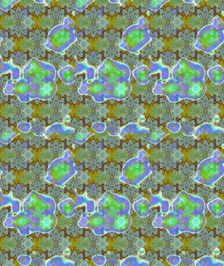 Çiçek süslemeli çizim deseni. Yeşil renkli çiçekler. Raster illüstrasyonu.