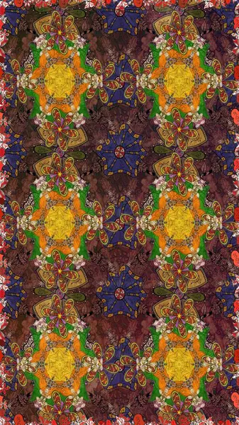 Raster illüstrasyonu. Tropik çiçek desenleri. Kahverengi renkte çiçekler.