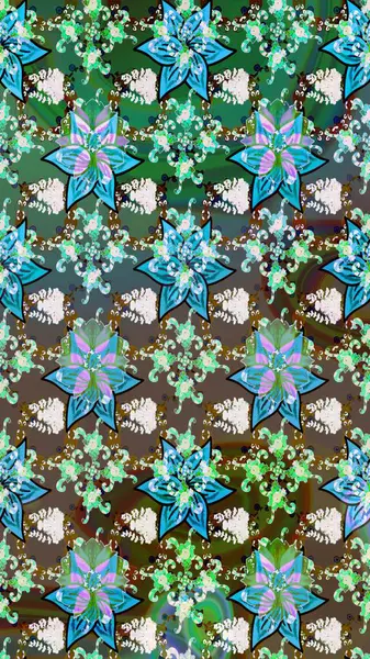 Yeşil renkler üzerine çiçek desenli çizimler, el yapımı papatyalar, papatyalar. Tekrarlayan çiçek arkaplanı, zarif yeşil çiçek duvar kağıdı.