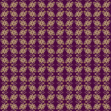 Paisleys zarif çiçek desenli arkaplan duvar kâğıdı çizimi. Klasik stil, güzel, modern, üç boyutlu sanat eseri, altın ve kahverengi, bej ve mor desenli yapraklar, süsler..