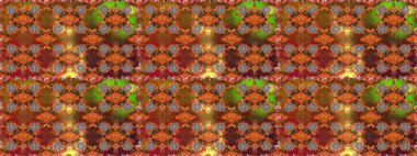 Raster deseni. Kahverengi ve turuncu renklerde bahar çiçekleri. Patlayan çiçekler soyut olarak yerleştirilmiş. Raster illüstrasyonu.