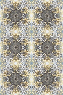 Kusursuz raster arka plan. Çiçek deseni. Tarafsız, gri ve bej renklerde altın elementler. Duvar kâğıdı barok, İspanyol kumaşı. Şekil grafik deseni.