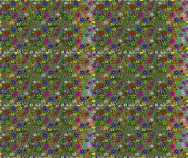 Raster illüstrasyonu. Yeşil ve kahverengi renkli çiçekler. Çiçek süsü ile kusursuz desen.