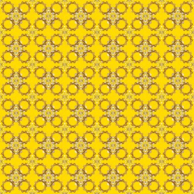 Kusursuz altın desenli bukleler. Doğu tarzı arabesk. Altın elementli sarı ve kahverengi renkler. Raster illüstrasyonu. Raster altın desen.