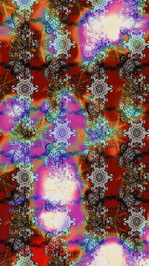 Düz Çiçek Elementleri Tasarımı. Raster Illustrasyon 'daki Çiçek Deseni' nin son moda çizimi. Renkli Yaz Temalı eskiz kalıbı. Kahverengi, gri ve kırmızı renkte çiçekler.