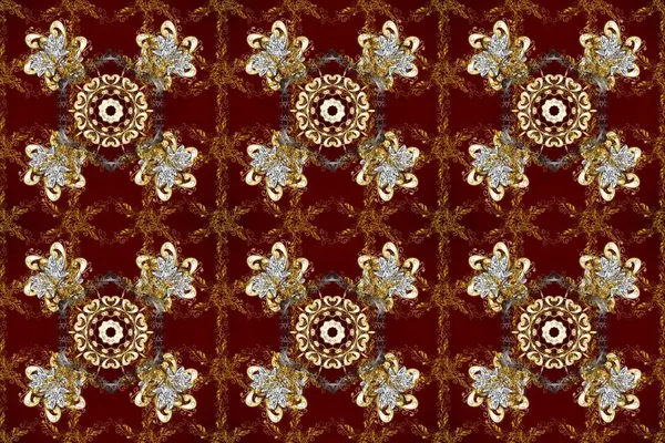 Lüks, kraliyet ve Viktorya dönemi konsepti. Altından yapılmış klasik barok çiçeksiz desenler. Renklerdeki altın element. Süslü raster dekorasyonu.