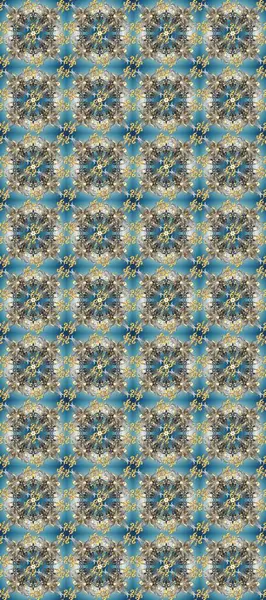 Arap dekoru mavi, gri ve nötr renklerde. Süslü dantel iz sürücü. Doğu tarzında klasik tasarım öğesi. Çiçekli süslemeli, pürüzsüz bir desen. Duvar kağıdı için altın süslü illüstrasyon.