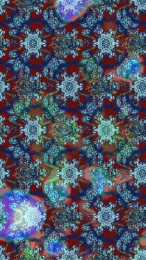 Asya tekstil tarzında. Düz Çiçek Elementleri Tasarımı. Renkli Bahar Teması eskiz kalıbı. Çiçek desenli çizim. Raster illüstrasyonu. Güzel kumaş deseni.