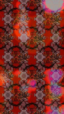 Raster Çiçek İllüstrasyonu 'nun şirin tekstili. Etnik çiçeklerle renklendirilmiş zarif eskiz deseni.