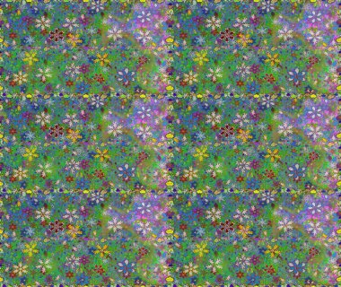 Kusursuz çiçek deseni. Raster illüstrasyonu. Raster illüstrasyonu. Yeşil ve mavi renkte çiçekler. Asya tekstil tarzında.