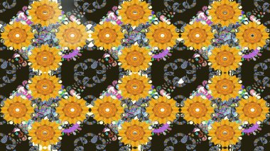 Suluboya çiçekli çiçek deseni. Kahverengi renkli Asya tekstili. Raster illüstrasyonu.