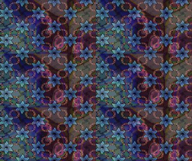 Taslak dekoratif arka plan, çiçek mandala. Raster illüstrasyonu. Mavi renklerde. Çiçek..