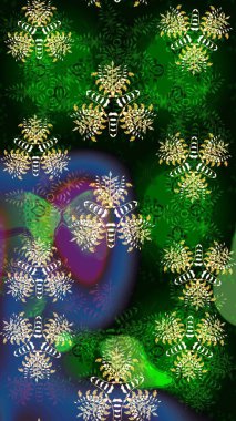 Yeşil renkte güzel çiçekler, suluboya desenli, duvar kağıdı, kart ya da kumaş için fayanslı eskizler. Raster..