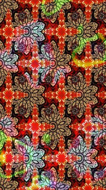 Raster düz çiçek çizim deseni. Hediye ambalaj kağıdı, tebrik kartları, posterler ve pankart tasarımı. Kırmızı renkte çiçekler.