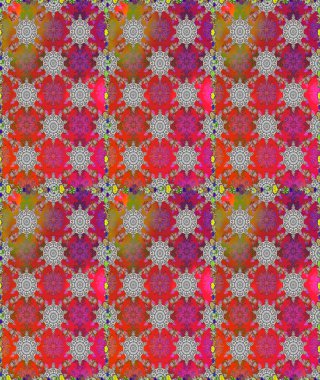 Raster illüstrasyonu. Kusursuz bir arka plan modeli. Kırmızı ve gri renkte yaprakları olan yabani çiçekler. Suluboya, elle çizilmiş.